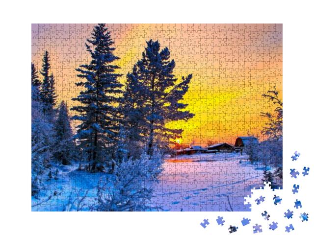 Puzzle 1000 Teile „Schöne Winterlandschaft bei Sonnenuntergang“