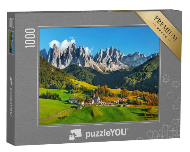Puzzle 1000 Teile „Santa Maddalena mit Dolomiten in Südtirol, Italien“