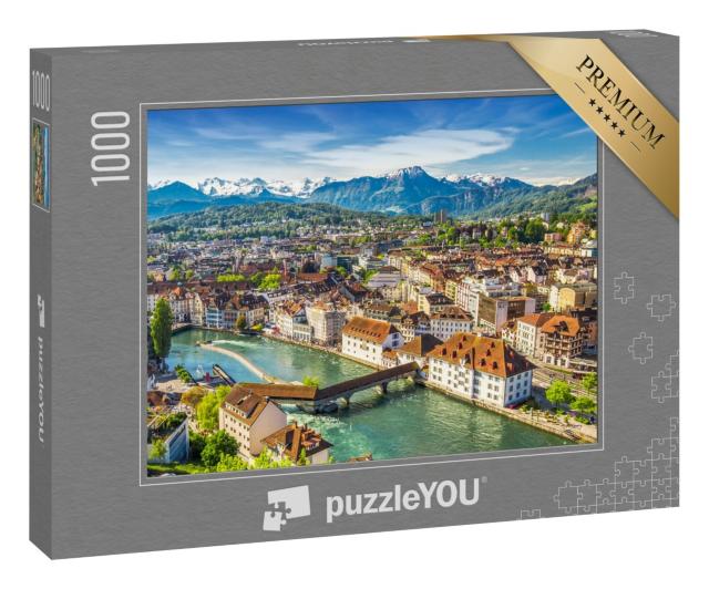 Puzzle 1000 Teile „Blick auf den Pilatus und das historische Stadtzentrum von Luzern, Schweiz“