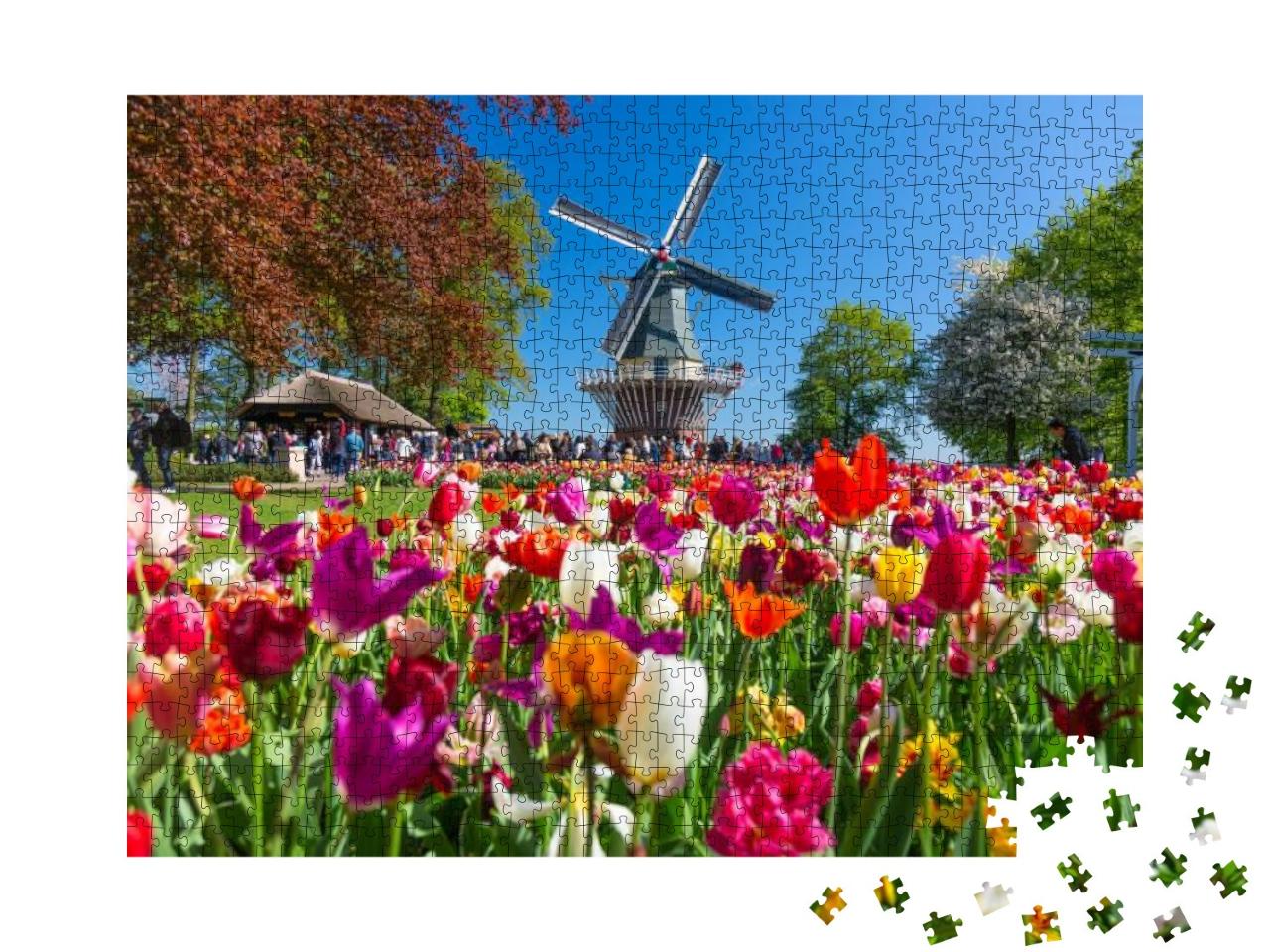 Puzzle 1000 Teile „Tulpengarten und Windmühe in Lisse, Holland, Niederlande“