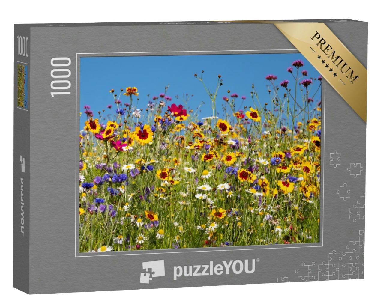 Puzzle 1000 Teile „Bunte Wildblumen blühen vor dem Savill Garden, Egham, Surrey“
