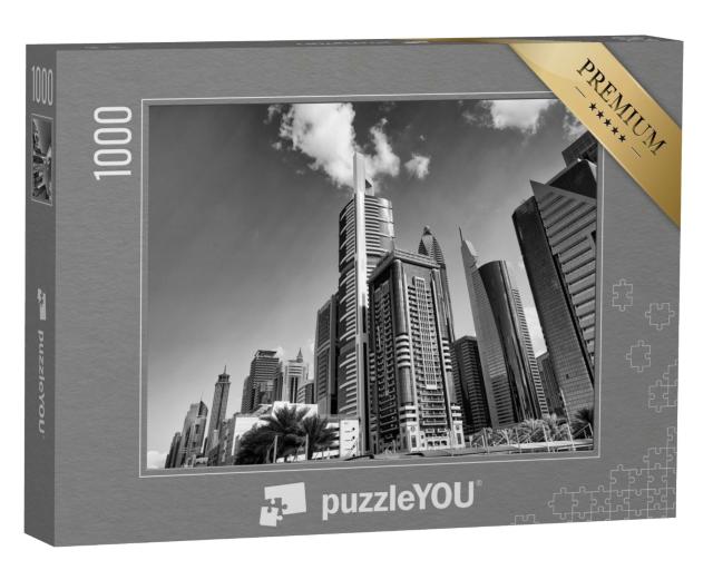Puzzle 1000 Teile „Wolkenkratzer in Downtown Dubai, schwarz-weiß“