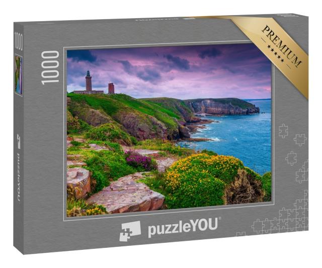 Puzzle 1000 Teile „Leuchtturm von Cap Frehel an der felsigen Küstenlinie der Bretagne, Frankreich,“