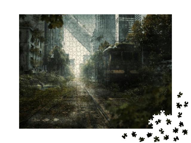 Puzzle 1000 Teile „Apokalyptische Stadtszene mit verlorenen Wolkenkratzern“