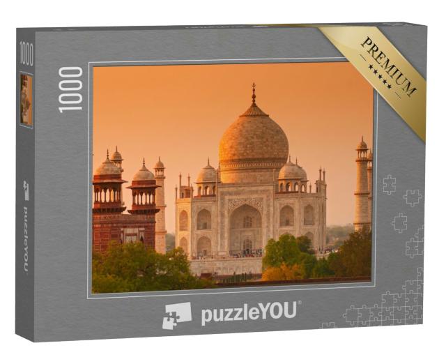 Puzzle 1000 Teile „Der Taj Mahal bei Sonnenaufgang, Agra, Uttar Pradesh, Indien“