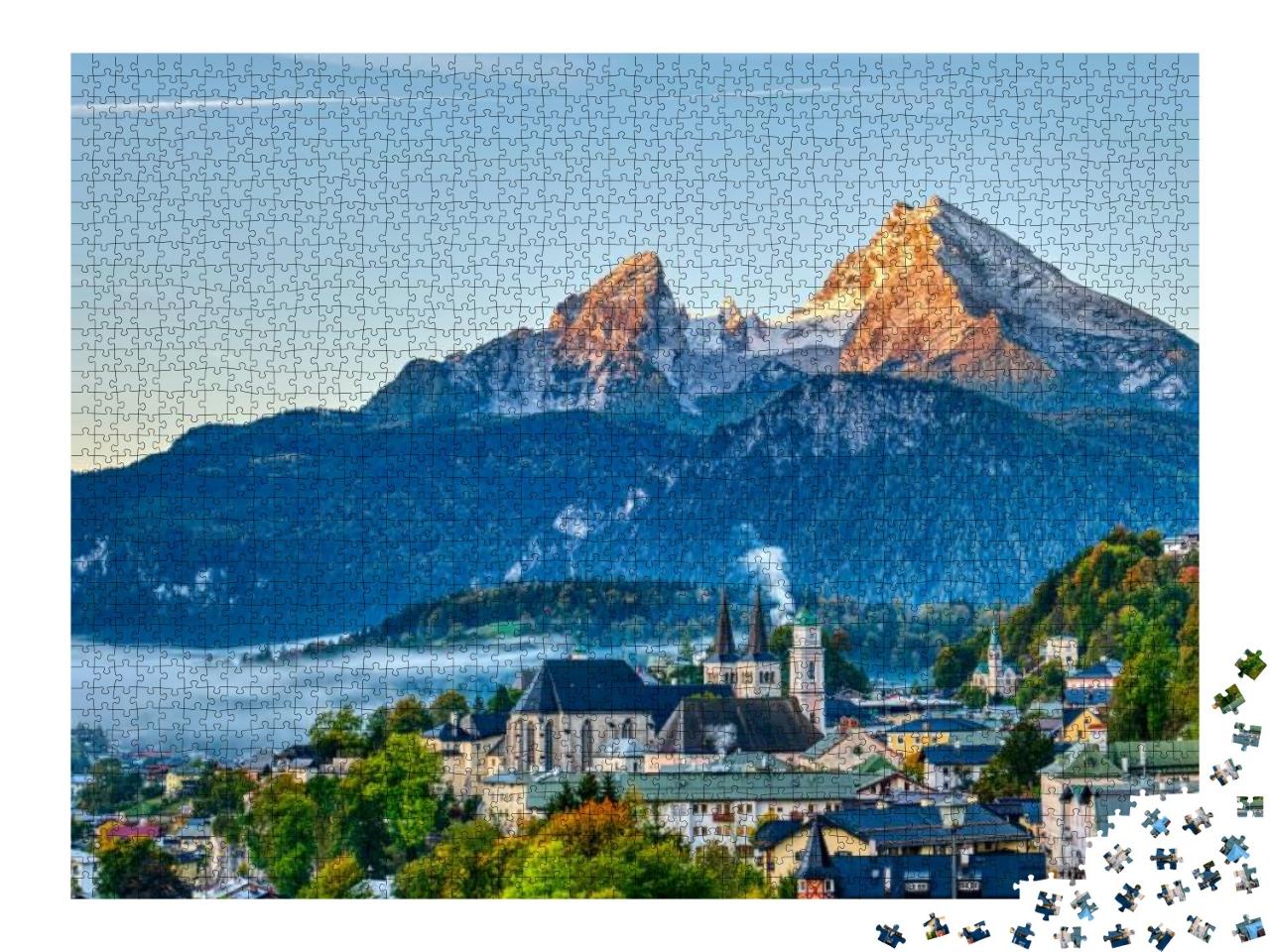 Puzzle 2000 Teile „Watzmann und die Stadt Berchtesgaden in den bayerischen Alpen, Deutschland“