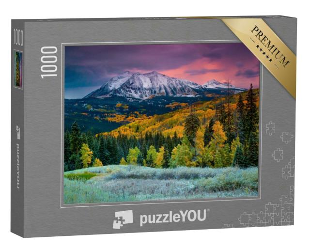 Puzzle 1000 Teile „Frost bei Sonnenaufgang am Kebler Pass in Crested Butte“