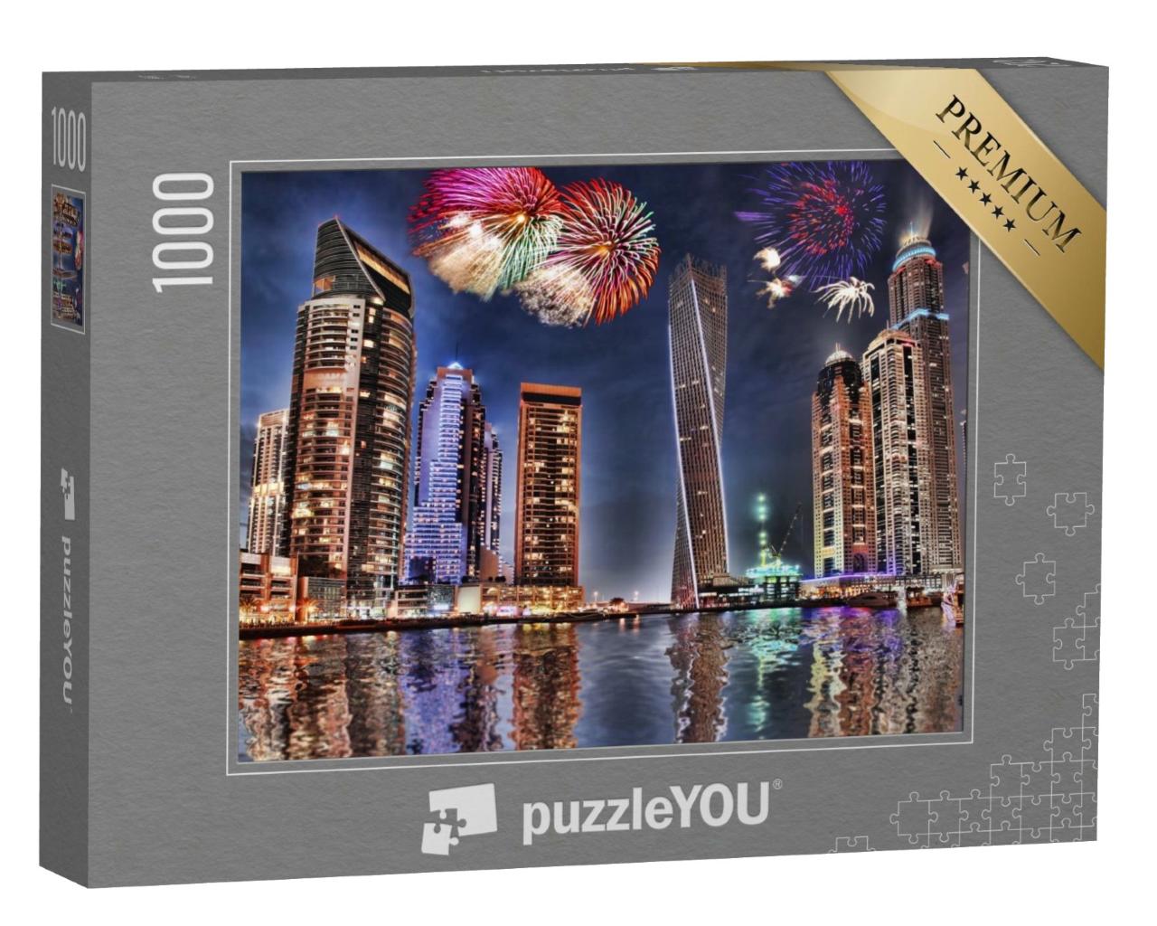 Puzzle 1000 Teile „Neujahrsfeuerwerk in Dubai Marina“