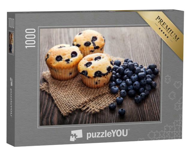 Puzzle 1000 Teile „Muffin mit Blaubeeren, süßes Gebäck“