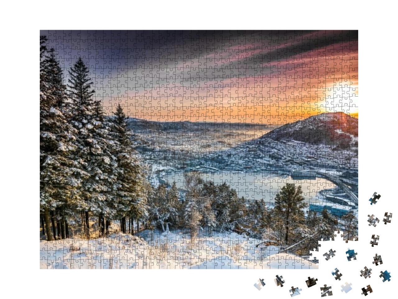 Puzzle 1000 Teile „Sonnenuntergang auf dem Berggipfel in Bergen, Norwegen“