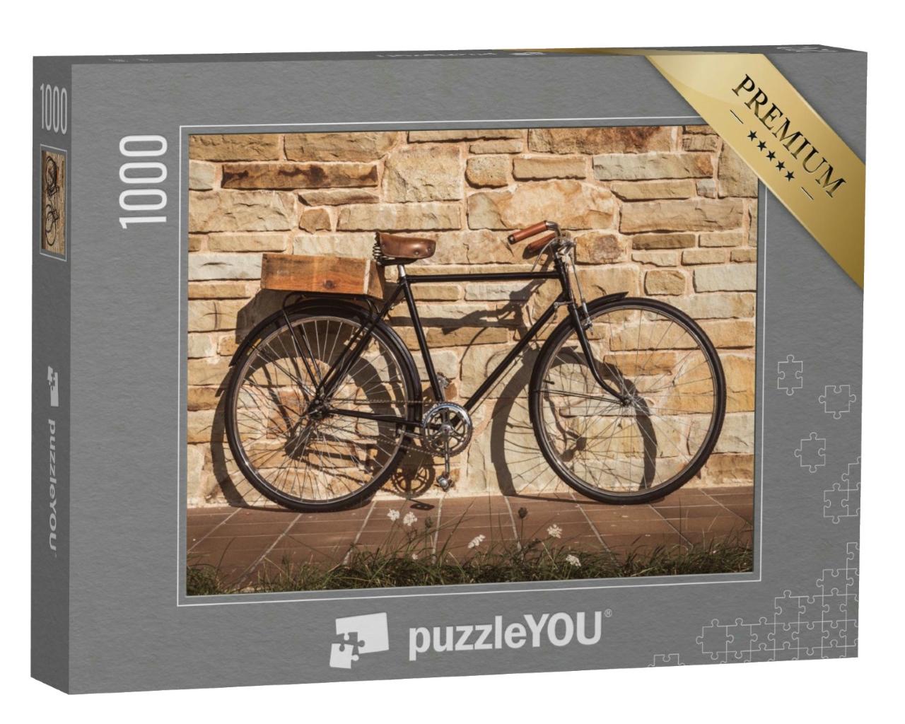 Puzzle 1000 Teile „Cooles Vintage-Fahrrad an einer Steinmauer“