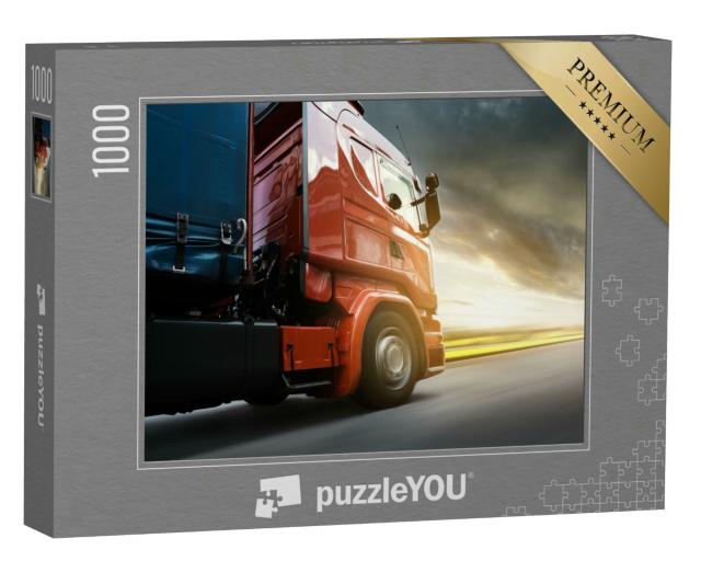 Puzzle 1000 Teile „Roter LKW auf der Autobahn“