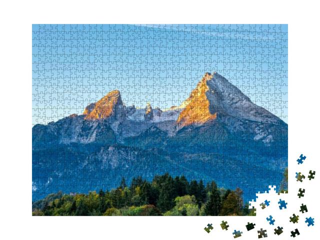 Puzzle 1000 Teile „Morgendliche Sonnenstrahlen am Watzmann in den bayerischen Alpen“
