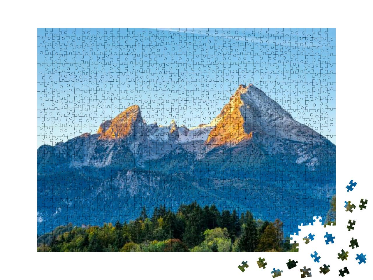 Puzzle 1000 Teile „Morgendliche Sonnenstrahlen am Watzmann in den bayerischen Alpen“