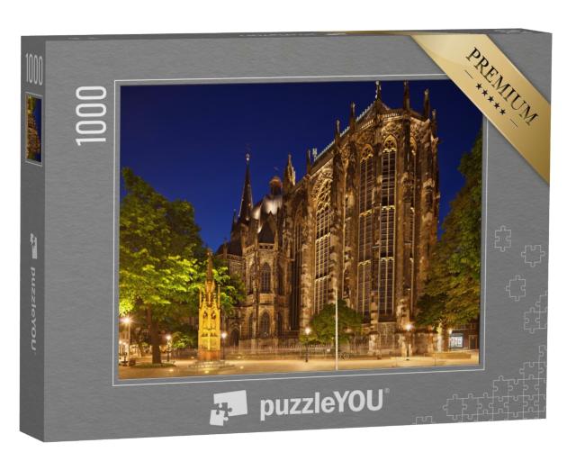 Puzzle 1000 Teile „Rückseite des Aachener Doms vor dem nachtblauen Himmel, Deutschland“