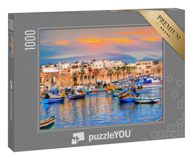 Puzzle 1000 Teile „Traditionelle Häuser und Boote im Stadthafen von Marsaxlokk auf Malta“