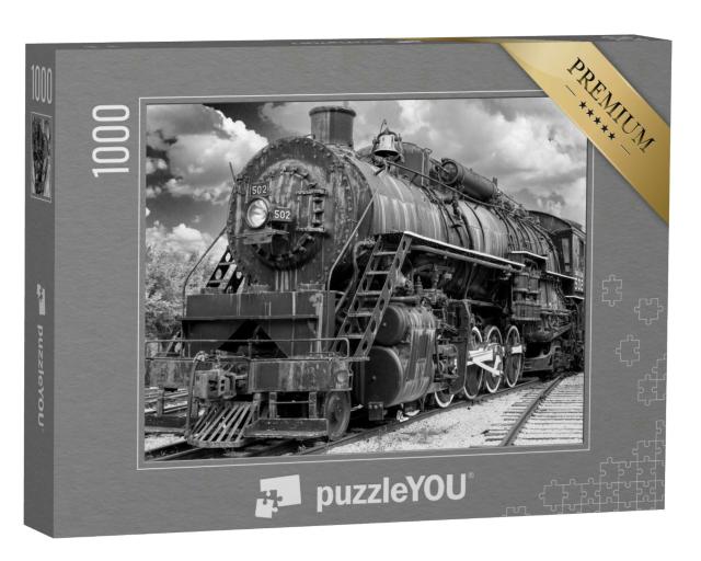 Puzzle 1000 Teile „Schwarz-Weiß-Foto eines alten Dampfzuges“