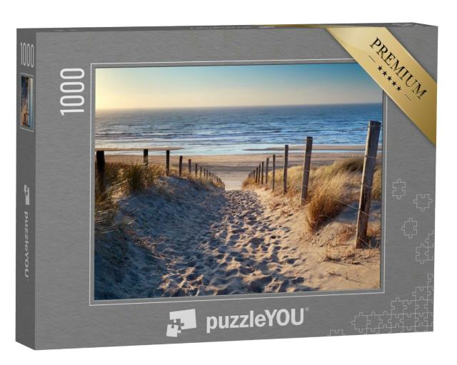 Puzzle 1000 Teile „Weg zum Nordseestrand im goldenen Sonnenuntergang, Niederlande“