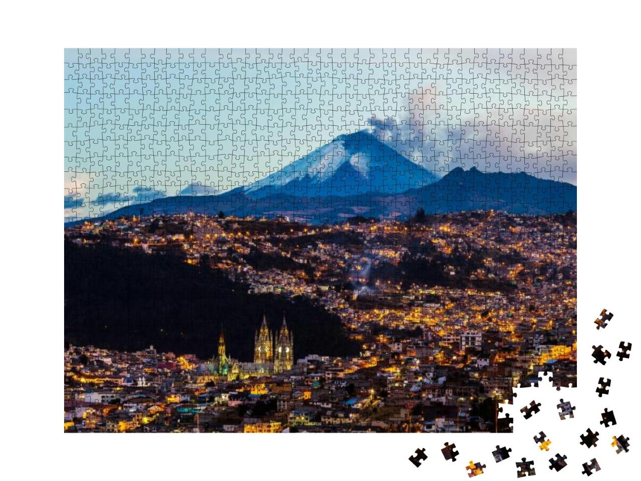 Puzzle 1000 Teile „Ausbruch des Vulkans Cotopaxi von Quito, Ecuador aus gesehen“