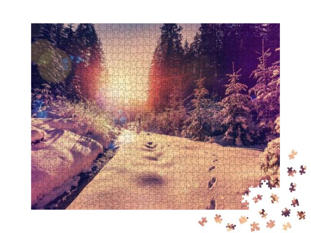 Puzzle 1000 Teile „Fantastische Winterwaldlandschaft im Sonnenuntergang“