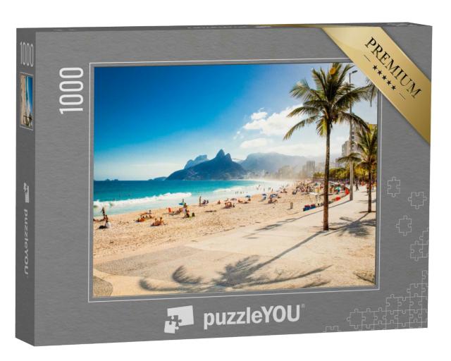 Puzzle 1000 Teile „Palmen und Two Brothers Mountain am Strand von Ipanema, Rio de Janeiro“