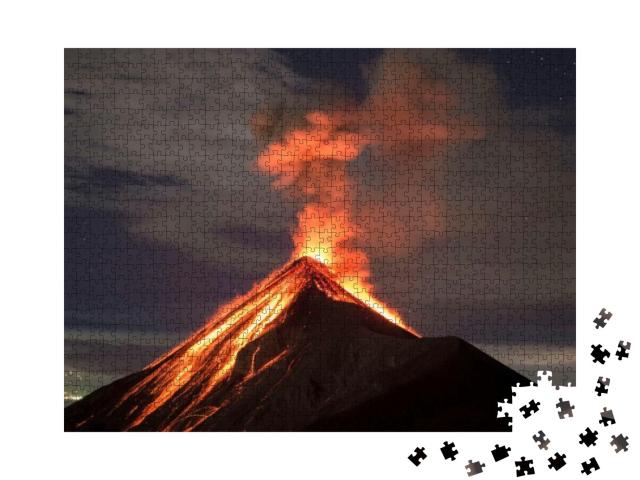 Puzzle 1000 Teile „Lava beim Vulkan Fuego in Antigua, Guatemala “