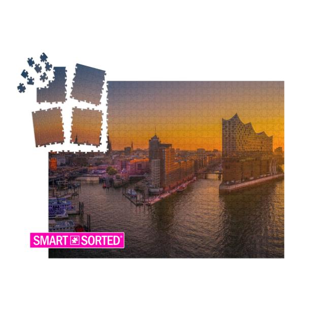 SMART SORTED® | Puzzle 1000 Teile „Sonnenaufgang über Hamburg mit der Elbphilharmonie“