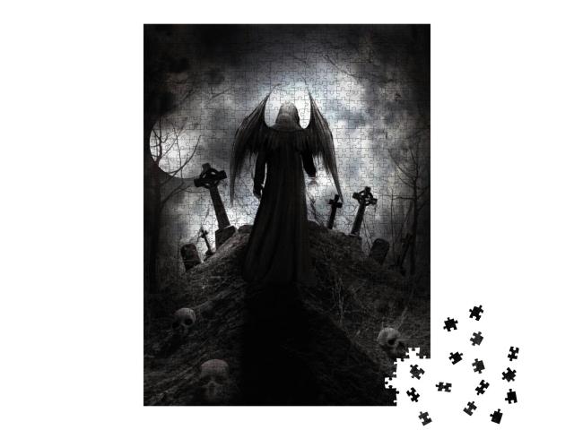 Puzzle 1000 Teile „Gothic-Figur mit Grabsteinen und Totenköpfen“