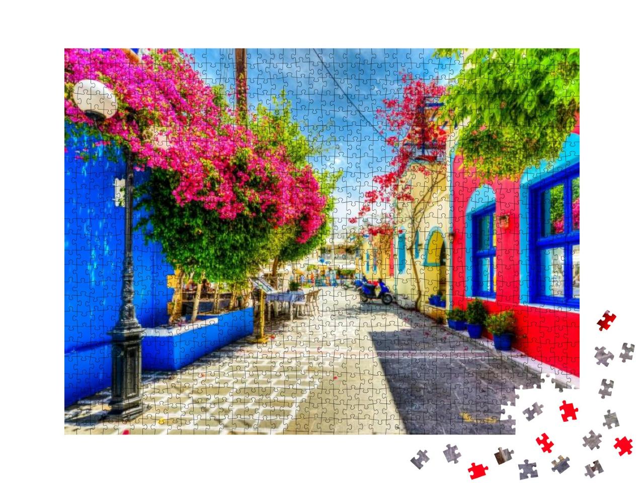 Puzzle 1000 Teile „Bunte Straße auf Kos, Griechenland“