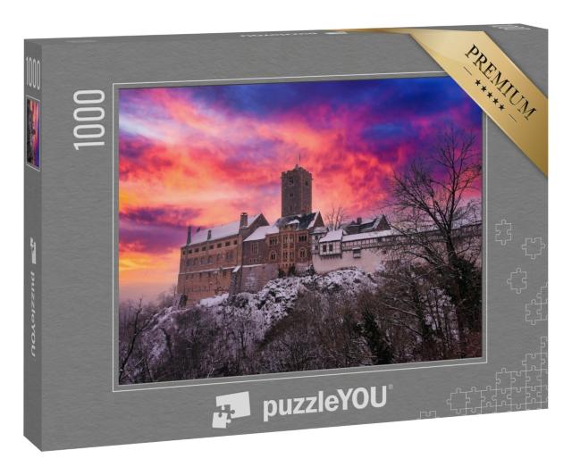 Puzzle 1000 Teile „Wartburg im Thüringer Wald bei Eisenach im glühenden Sonnenuntergang“