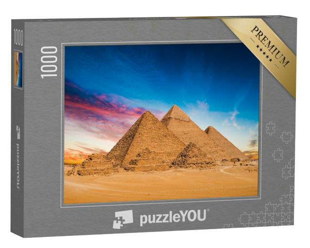 Puzzle 1000 Teile „Große Pyramiden von Gizeh bei Sonnenuntergang, Ägypten“
