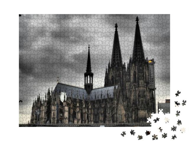 Puzzle 1000 Teile „Kölner Dom unter dunkeln Wolken“
