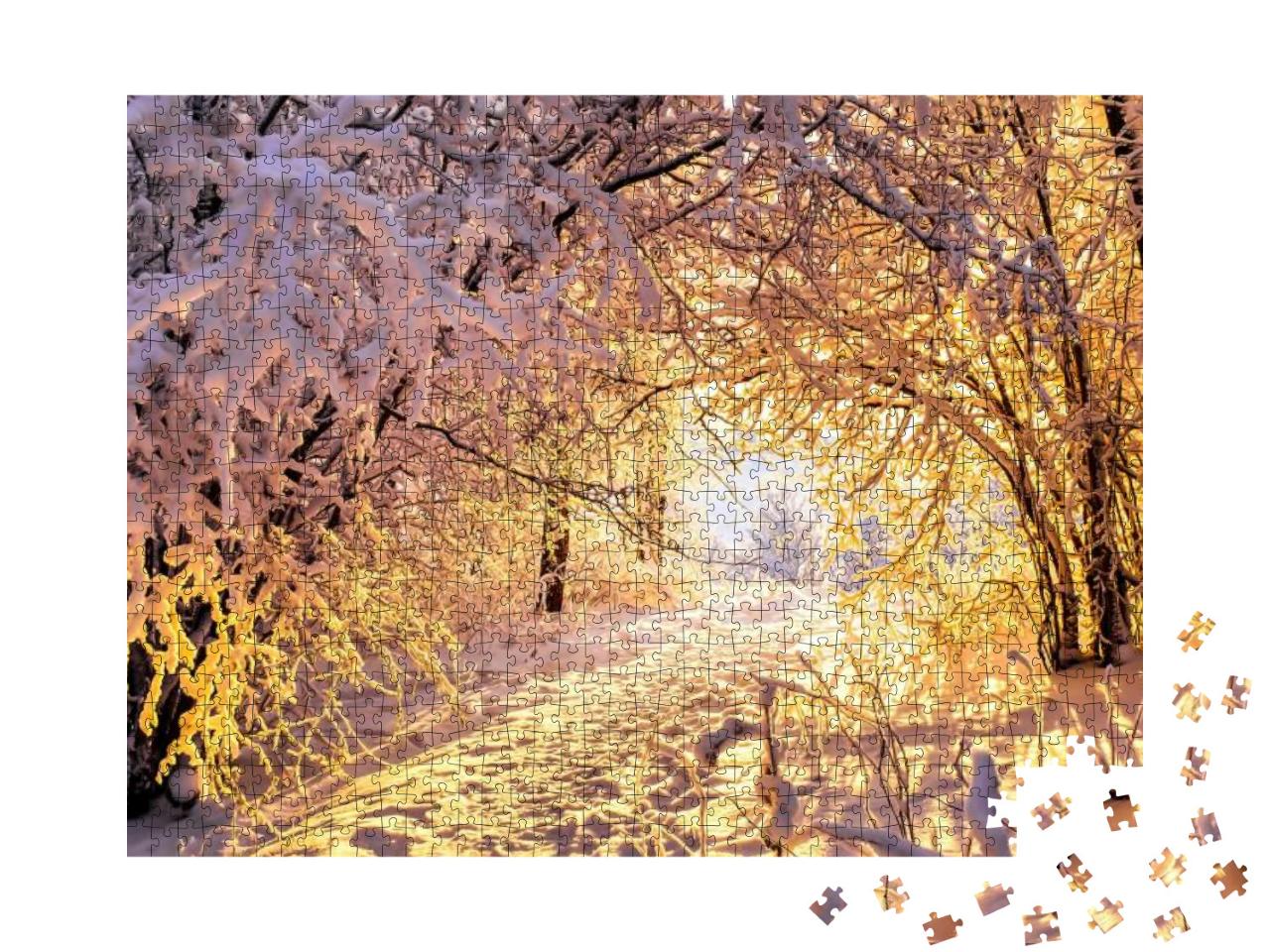 Puzzle 1000 Teile „Winterlandschaft mit Schnee und Sonnenuntergang “