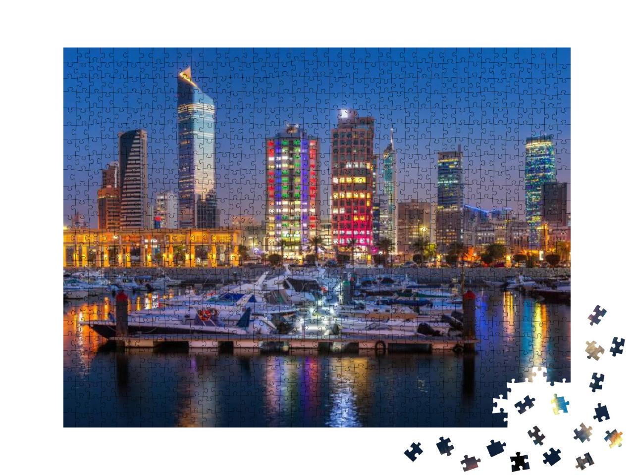 Puzzle 1000 Teile „Skyline von Kuwait-Stadt am Abend“