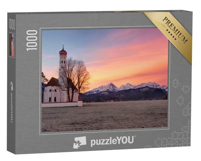 Puzzle 1000 Teile „Kirche St. Coloman im Sonnenaufgang, Bayern“
