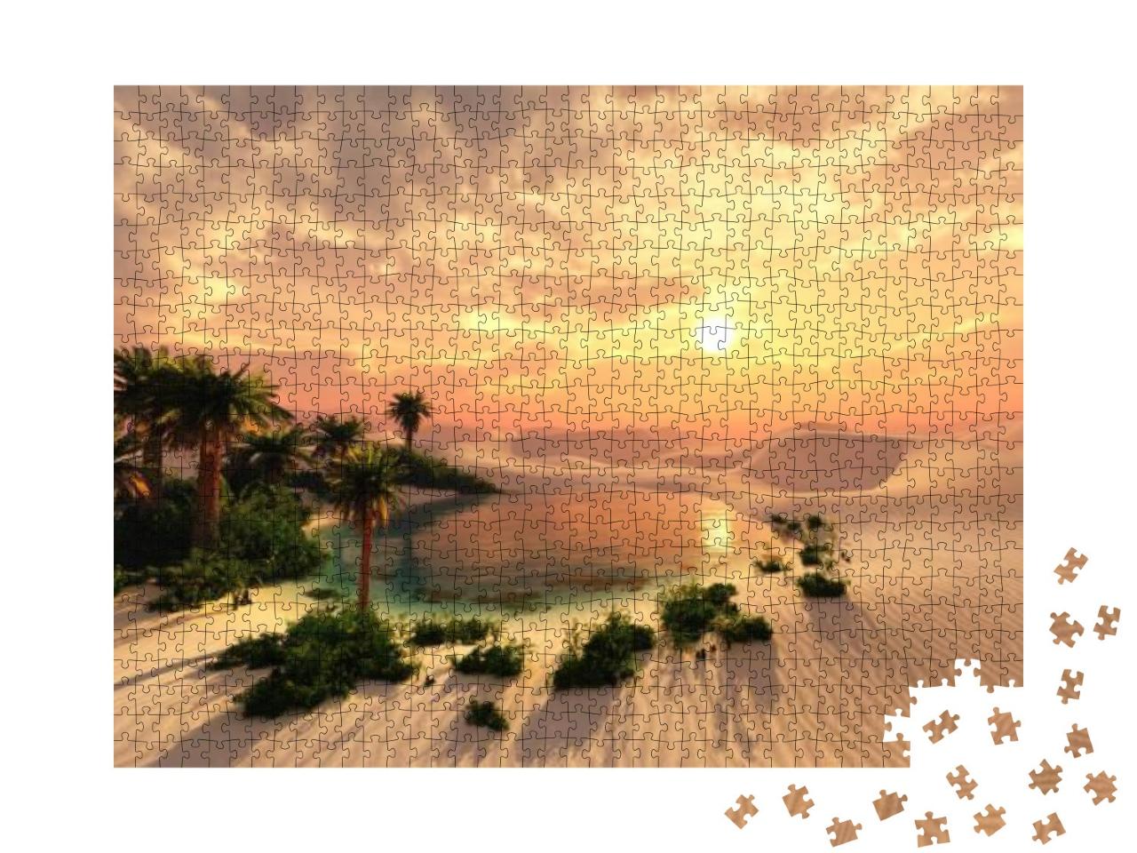 Puzzle 1000 Teile „Oase bei Sonnenuntergang in einer Sandwüste “