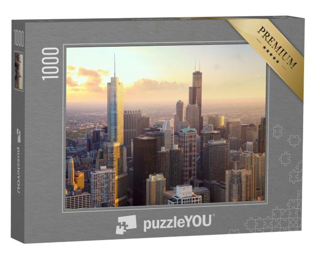 Puzzle 1000 Teile „Chicago Wolkenkratzer bei Sonnenuntergang, USA“