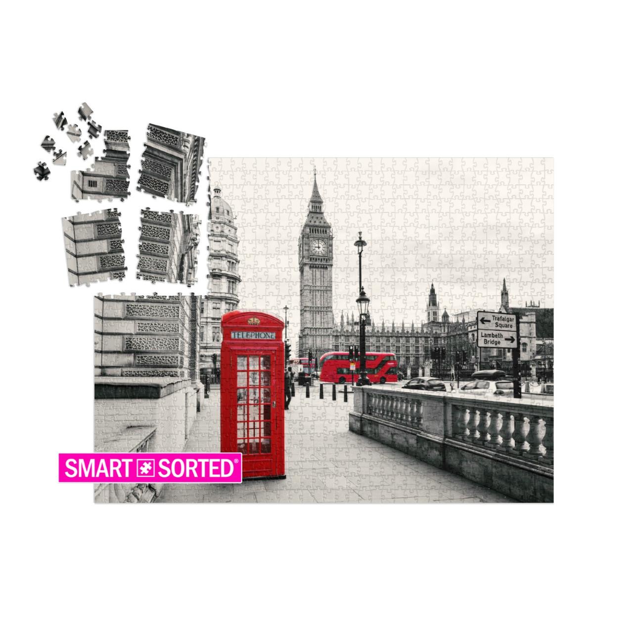 SMART SORTED® | Puzzle 1000 Teile „Rote Telefonzelle: Londons Wahrzeichen, England“