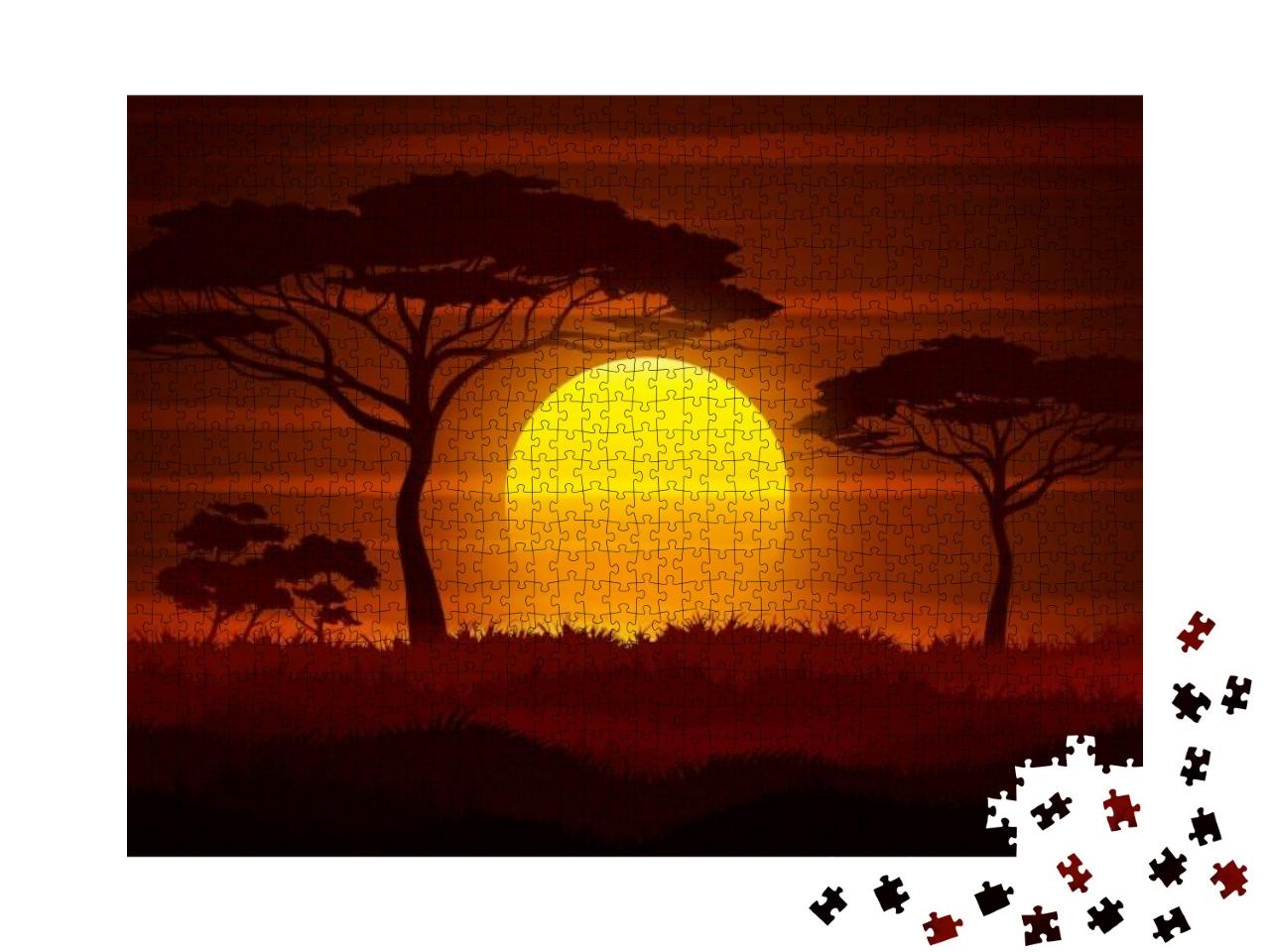 Puzzle 1000 Teile „Sonnenuntergang in der afrikanischen Savanne“
