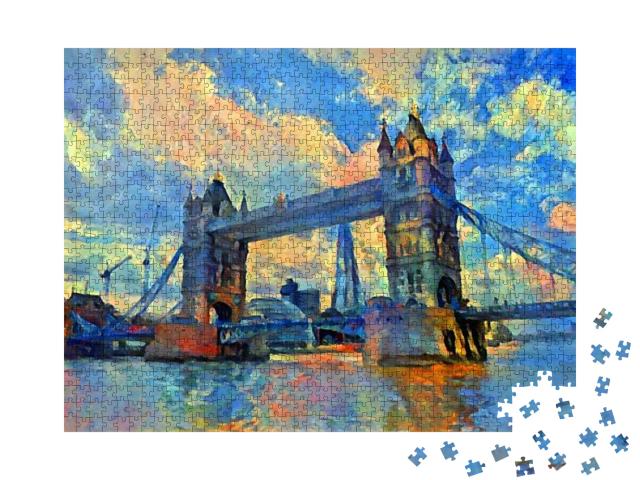 Puzzle 1000 Teile „Schönes Ölgemälde von der London Tower Bridge“