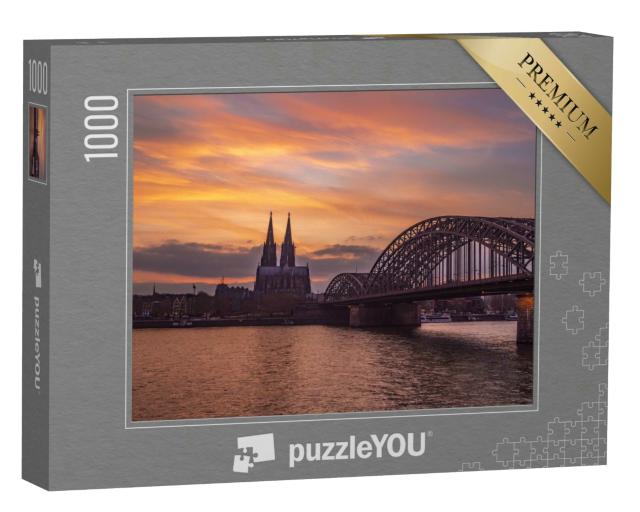 Puzzle 1000 Teile „Abendansicht der Hohenzollernbrücke und des Kölner Doms“