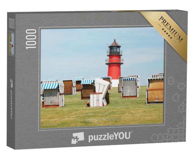 Puzzle 1000 Teile „Strandkörbe und Leuchtturm in Büsum, Deutschland“