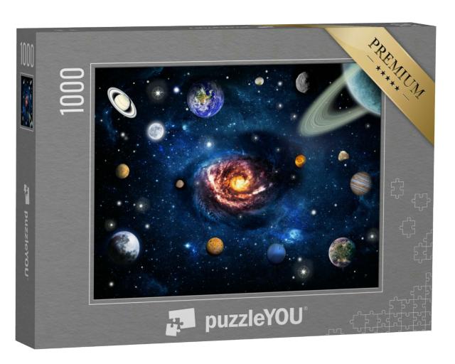Puzzle 1000 Teile „Der Weltraum mit einem Sonnensystem und Planeten mit Sternen und Erde“