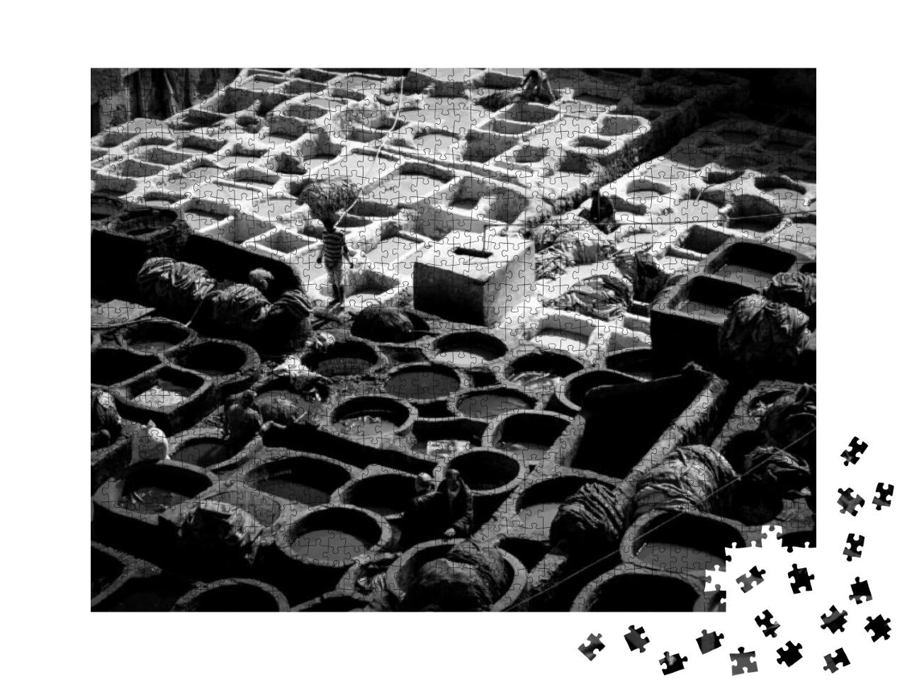 Puzzle 1000 Teile „Alte Ledergerberei, Handwerk in Fes, Marokko“
