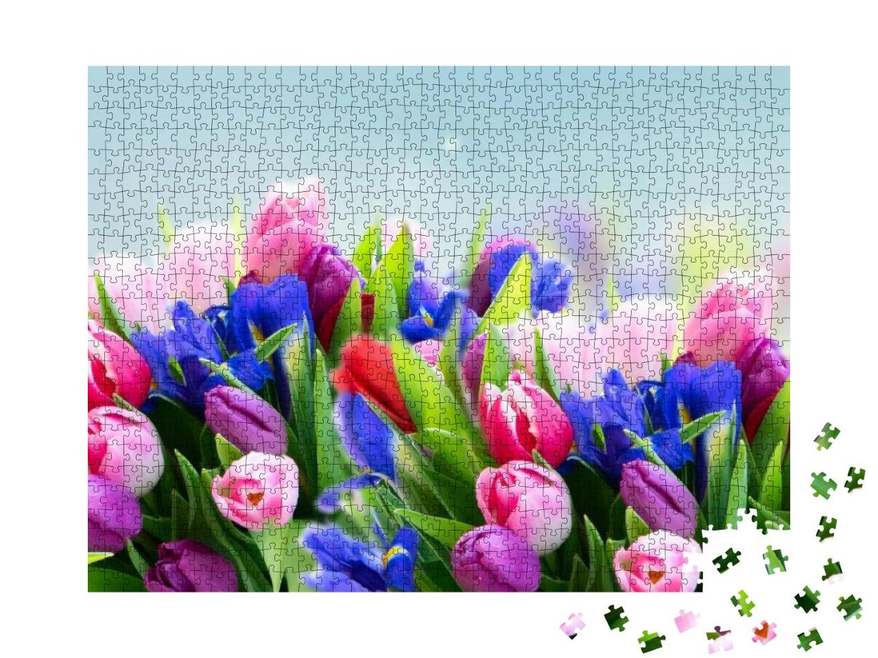 Puzzle 1000 Teile „Rosa Tulpen und Irisblüten“