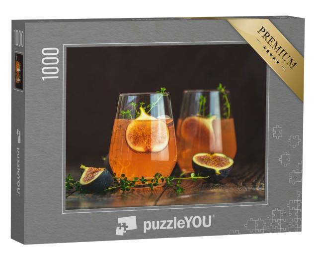 Puzzle 1000 Teile „Rosa Cocktail mit Feige, Thymian und Eis im Glas“
