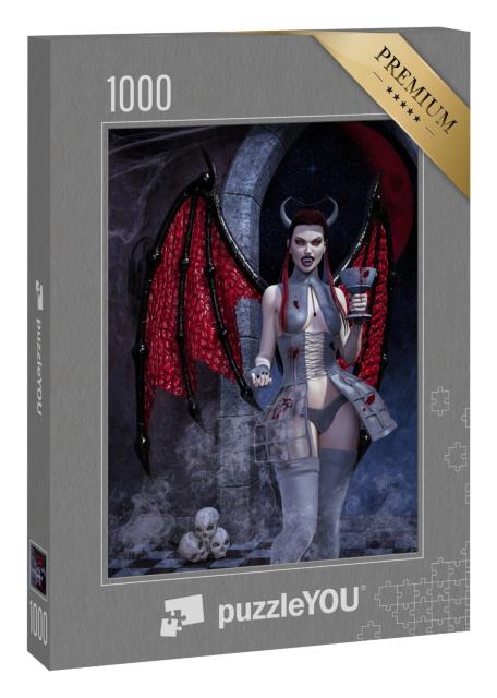 Puzzle 1000 Teile „Weiblicher Dämon mit einem Kelch voller Blut“