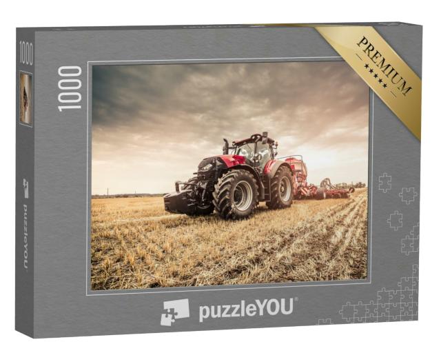 Puzzle 1000 Teile „Roter Traktor bei der Feldarbeit“