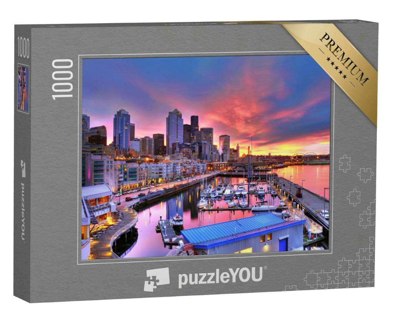 Puzzle 1000 Teile „Morgendämmerung über Pier-66, Seattle“