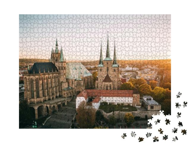 Puzzle 1000 Teile „Erfurter Dom im herbstlichen Sonnenuntergang“